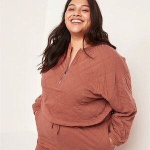 Old Navy Women Large Quilted Half Zip Jacket Dateline Brown